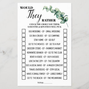 Eucalyptus Would They Rather Shower Game Card Flyer