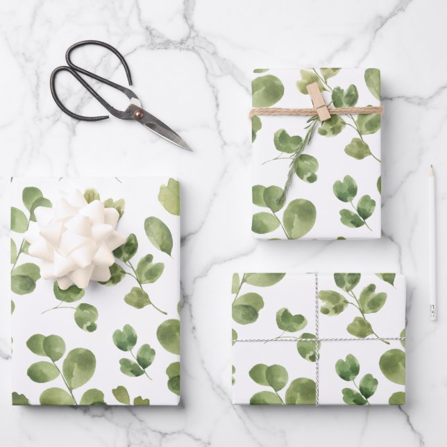 Eucalyptus Wrapping Paper Flat Sheet Set of 3 (Front)