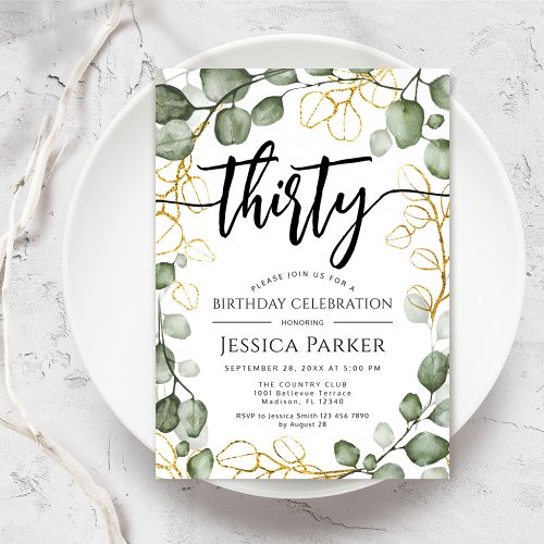 Eucalyptus Wreath 30th Birthday Party Invitation