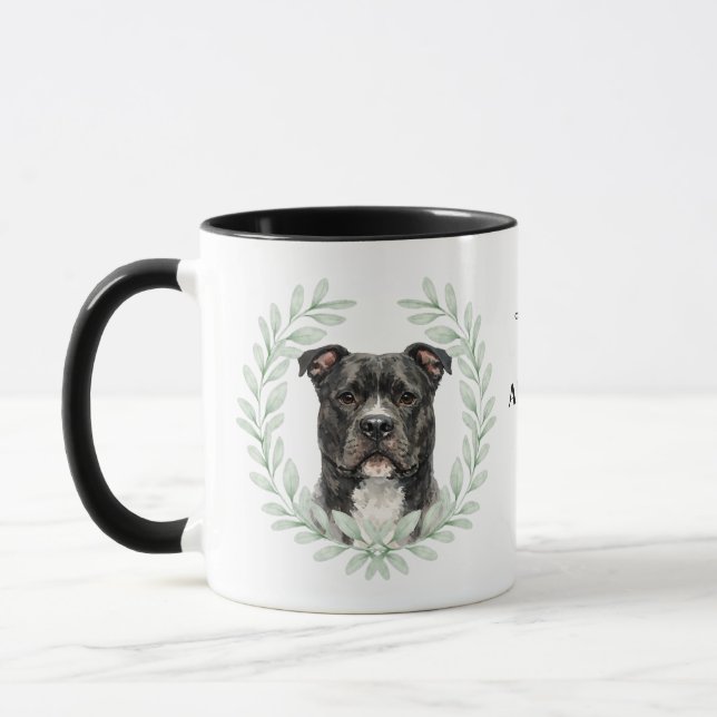 Eucalyptus Wreath AmStaff Dog Monogram Mug (Left)
