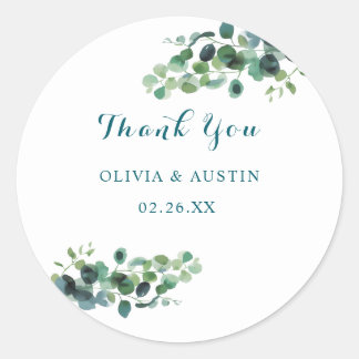 Eucalyptus Wreath And Greenery Wedding Invitations Classic Round Sticker