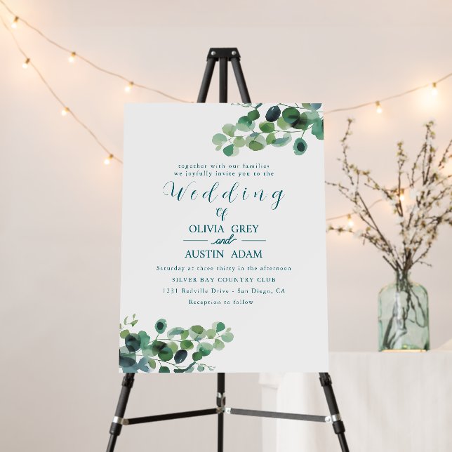 Eucalyptus Wreath And Greenery Wedding Invitations Foam Board (In Situ (Stand))