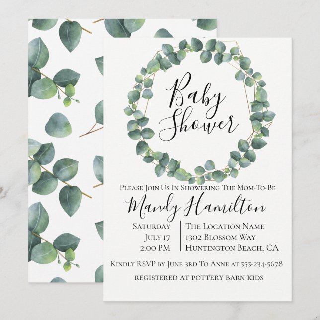 Eucalyptus Wreath Baby Shower Invitation (Front/Back)