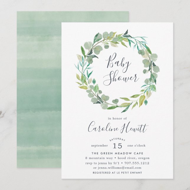 Eucalyptus Wreath Baby Shower Invitation (Front/Back)