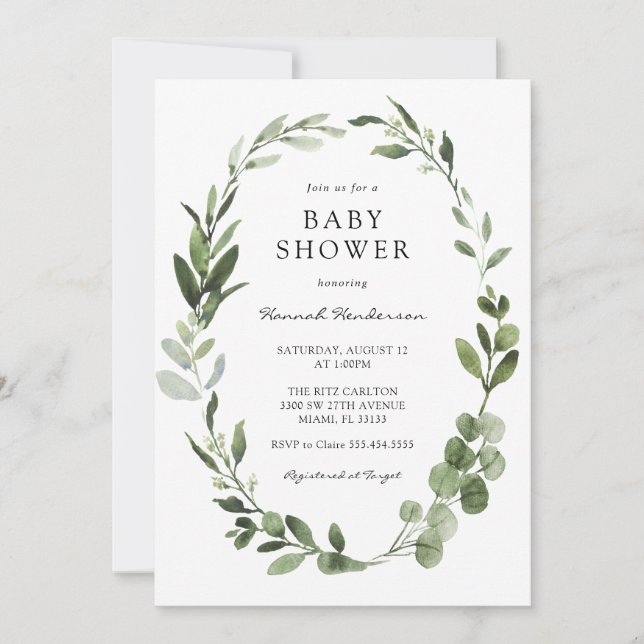 Eucalyptus Wreath Baby Shower Invitation (Front)