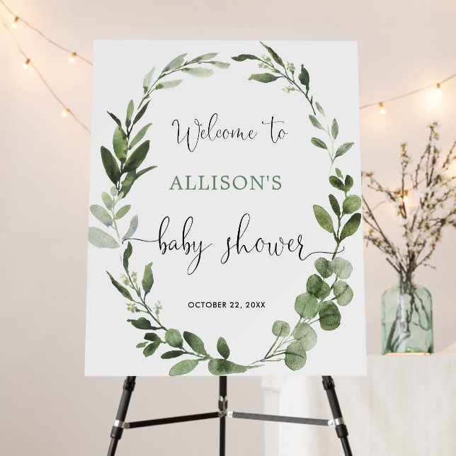 Eucalyptus wreath baby shower welcome sign (In Situ (Stand))