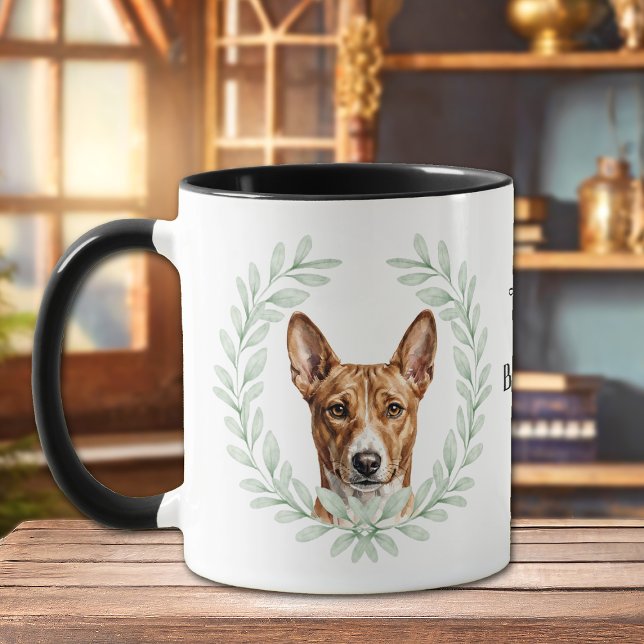 Eucalyptus Wreath Basenji Hound Dog Monogram Mug (Creator Uploaded)