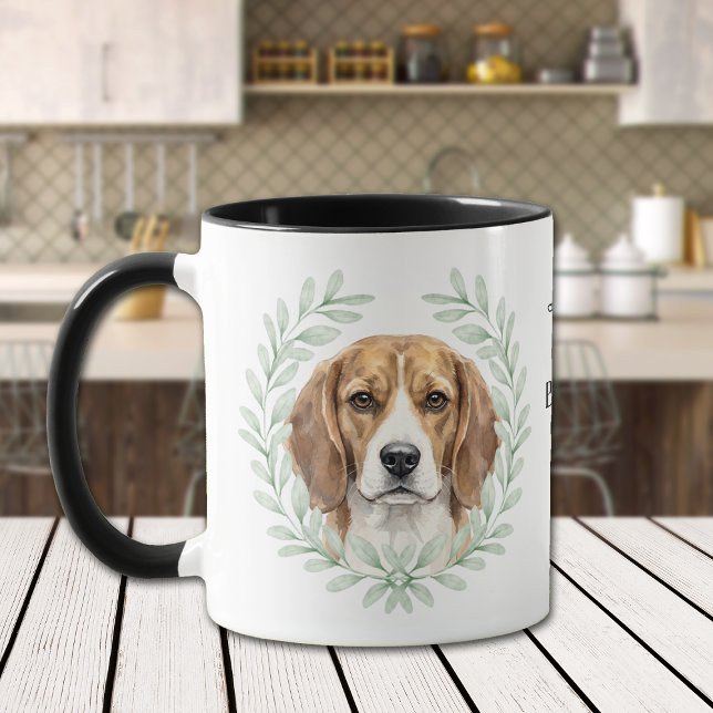 Eucalyptus Wreath Beagle Hound Dog Monogram Mug (Creator Uploaded)