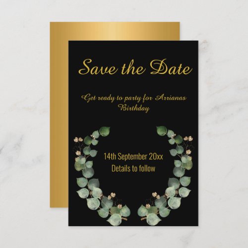 EUCALYPTUS WREATH BLACK GOLD RESPONSE RSVP CARD