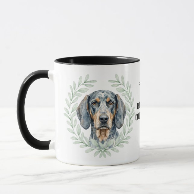 Eucalyptus Wreath Bluetick Coonhound Monogram Mug (Left)