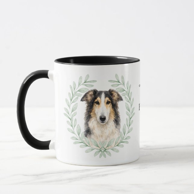 Eucalyptus Wreath Borzoi Dog Monogram Mug (Left)