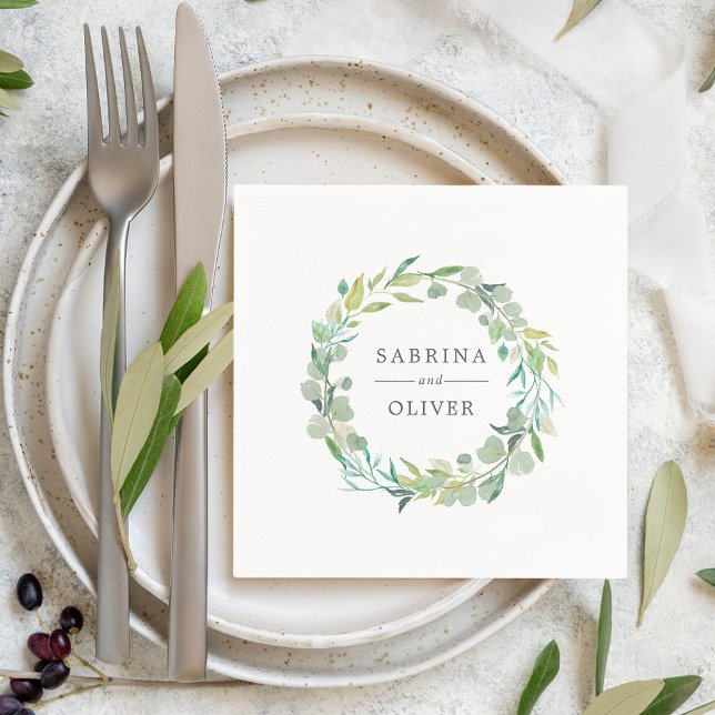 Eucalyptus Wreath | Botanical Personalized Wedding Napkins (Creator Uploaded)