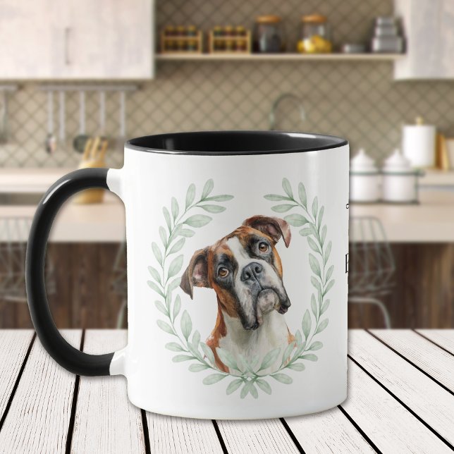 Eucalyptus Wreath Boxer Dog Monogram Mug (Creator Uploaded)
