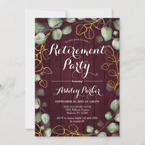Eucalyptus Wreath Burgundy Retirement Party Invitation
