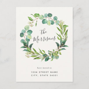 Eucalyptus Wreath Calligraphy Change of Address Postcard
