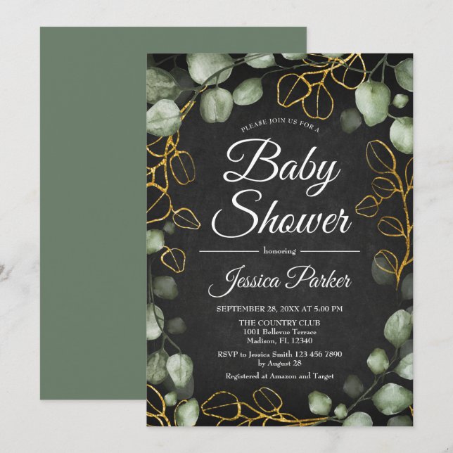 Eucalyptus Wreath Chalkboard Baby Shower Invitation (Front/Back)