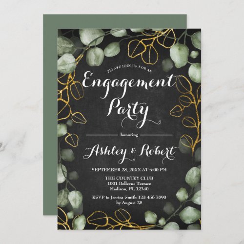 Eucalyptus Wreath Chalkboard Engagement Party Invitation