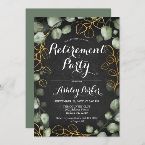 Eucalyptus Wreath Chalkboard Retirement Party Invitation
