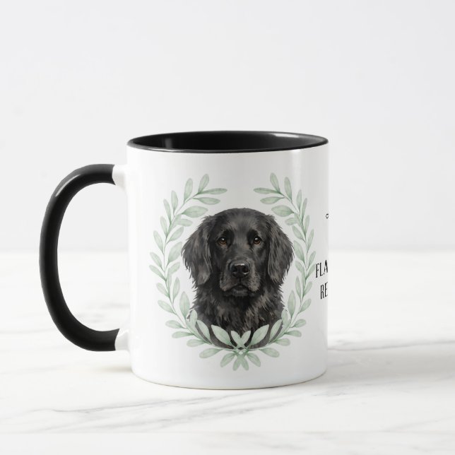 Eucalyptus Wreath Flat Coated Retriever Monogram Mug (Left)