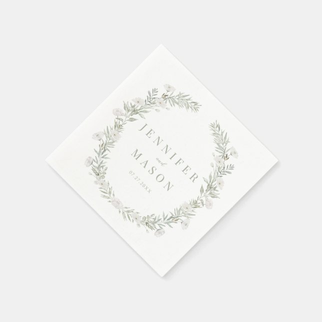 Eucalyptus Wreath Floral Wedding Paper Napkins (Corner)