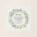Eucalyptus Wreath Flower Girl Poem Scarf<br><div class="desc">Gift your flower girl with this sweet keepsake chiffon scarf featuring her name, your names, and an endearing poem encircled by a wreath of green watercolor foliage and eucalyptus leaves that match our Eucalyptus wedding suite. Poem reads "Today you hold a basket of flowers, one day it will be the...</div>