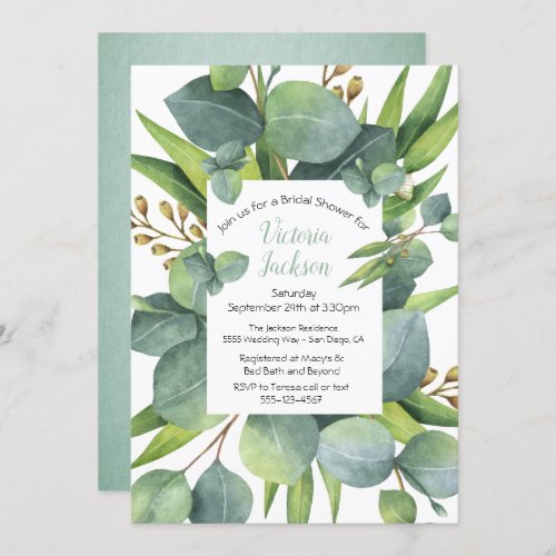 Eucalyptus Wreath Frame Bridal Shower Invitation