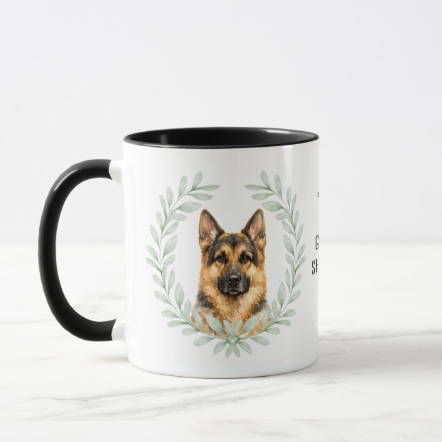 Eucalyptus Wreath German Shepherd Dog Monogram Mug (Left)