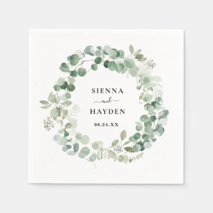 Eucalyptus Wreath Greenery Personalized Wedding Napkins