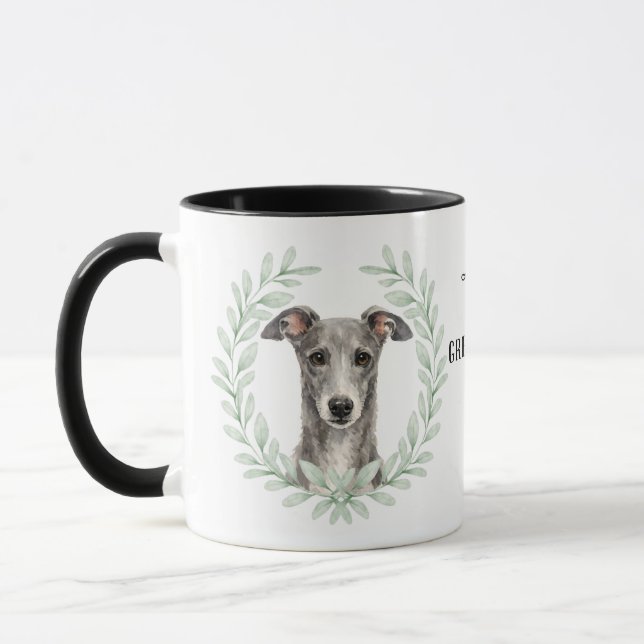 Eucalyptus Wreath Greyhound Dog Monogram Mug (Left)