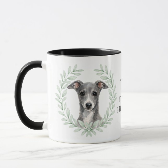 Eucalyptus Wreath Italian Greyhound Monogram Mug (Left)