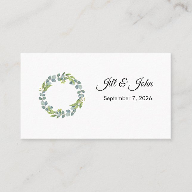 Eucalyptus Wreath Landscape Wedding Guest Book Business Card (Front)