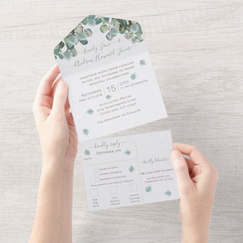 Eucalyptus Wreath Leaves Wedding All In One In All All In One Invitation