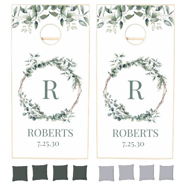 Eucalyptus Wreath Monogram Cornhole Set (Set)