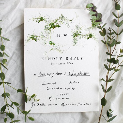 Eucalyptus Wreath Monogram Wedding RSVP Card