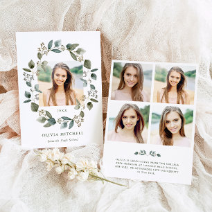 Eucalyptus Wreath Multi Photo Grid Graduation Invitation