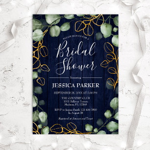 Eucalyptus Wreath Navy Bridal Shower Invitation