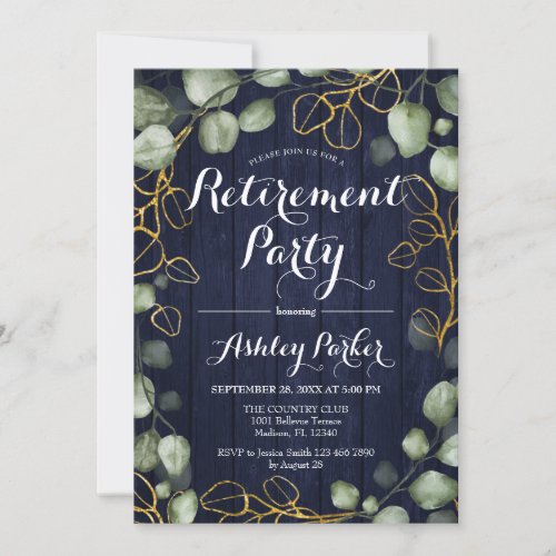 Eucalyptus Wreath Navy Retirement Party Invitation