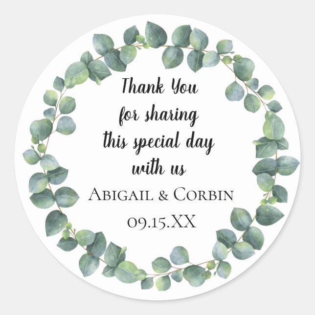 Eucalyptus Wreath Personalized Classic Round Sticker (Front)