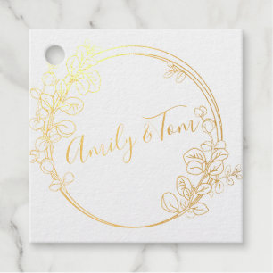 Eucalyptus wreath personalized text classic round foil favor tags
