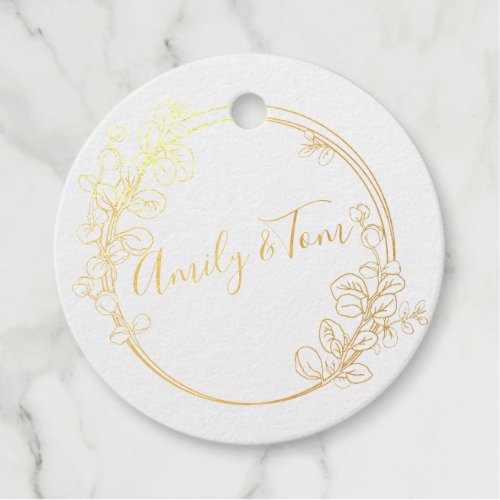 Eucalyptus wreath personalized text classic round  foil favor tags