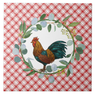 Eucalyptus Wreath & Rooster Farmhouse Ceramic Tile