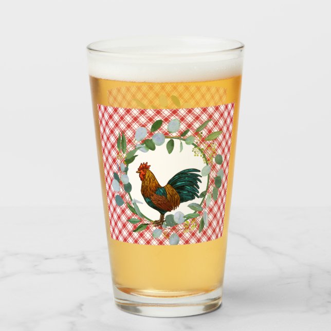 Eucalyptus Wreath & Rooster Farmhouse  Glass (Front Filled)