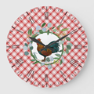 Eucalyptus Wreath & Rooster Farmhouse  Large Clock
