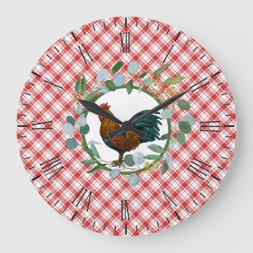 Eucalyptus Wreath  Rooster Farmhouse  Large Clock