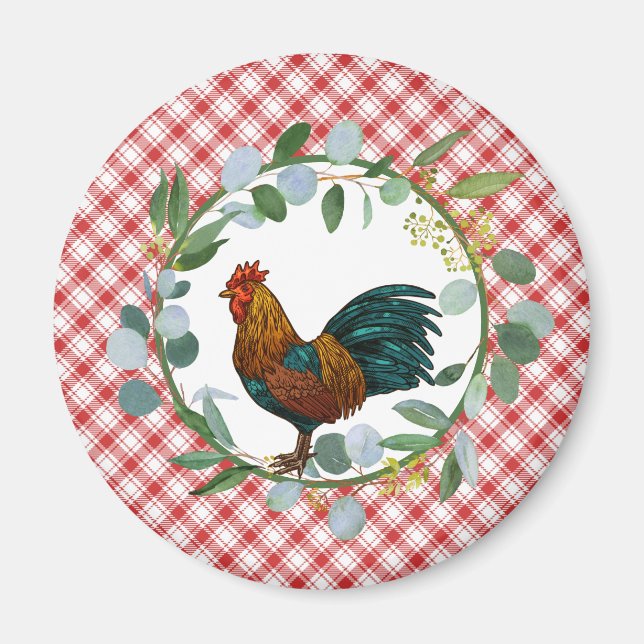 Eucalyptus Wreath & Rooster Farmhouse  Magnet (Front)