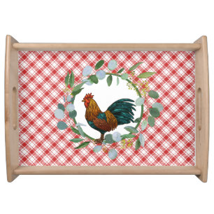 Eucalyptus Wreath & Rooster Farmhouse  Serving Tray