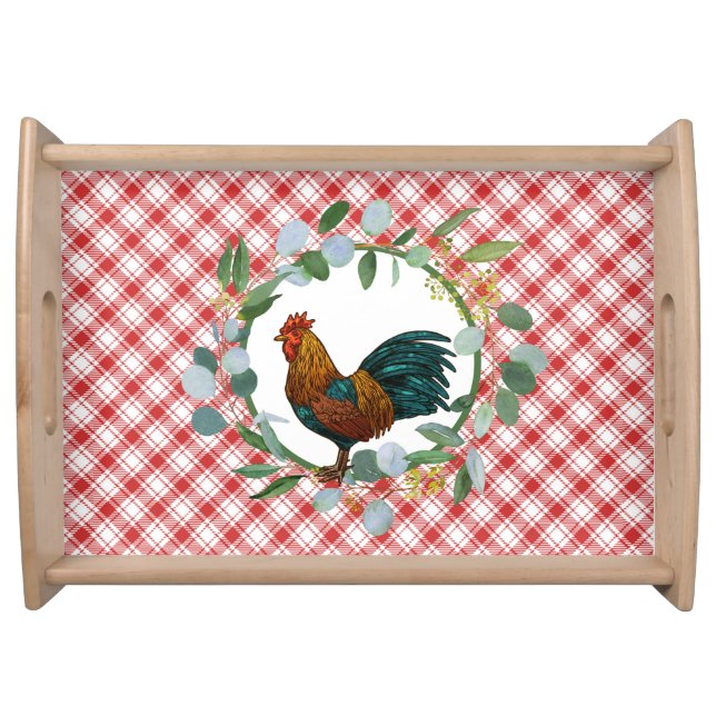 Eucalyptus Wreath & Rooster Farmhouse  Serving Tray (Front)