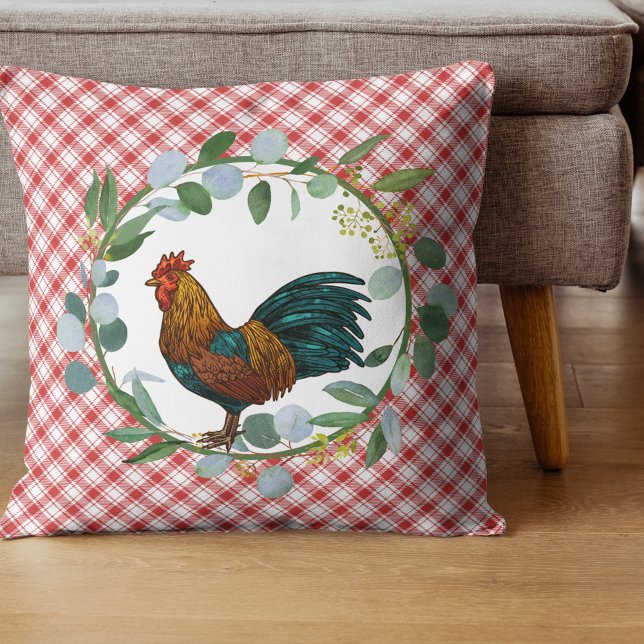 Eucalyptus Wreath & Rooster Farmhouse Throw Pillow (Creator Uploaded)