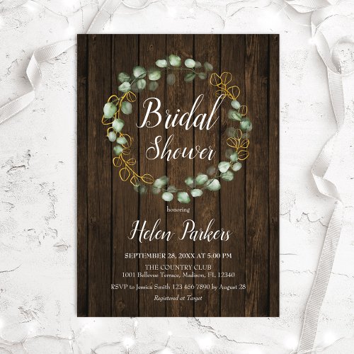 Eucalyptus Wreath Rustic Bridal Shower Invitation