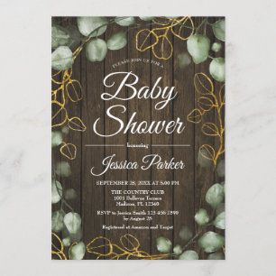 Eucalyptus Wreath Rustic Wood Baby Shower Invitation